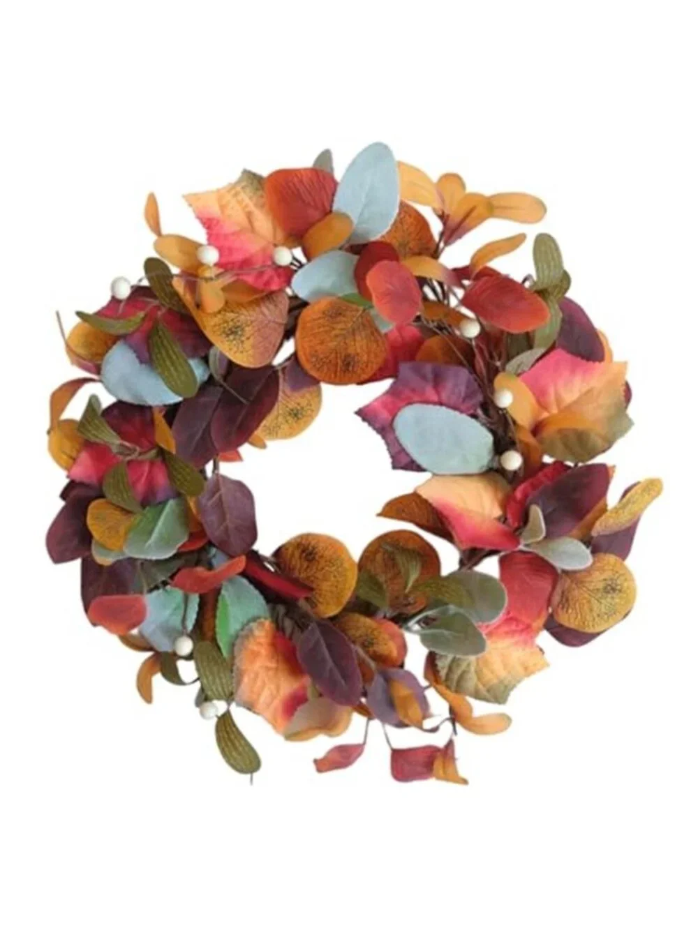 14 Inch Fall Orange Eucalyptus Small Wreath with White Berries for Front Door